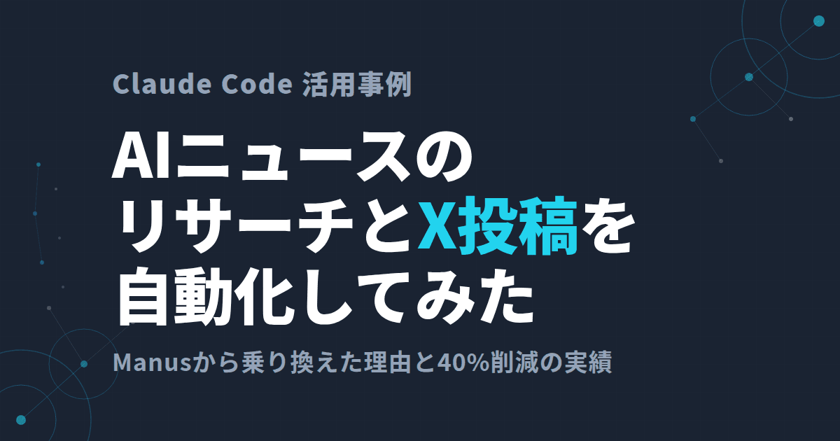 【Claude Code活用】AIニュースのリサーチとX投稿を自動化してみた